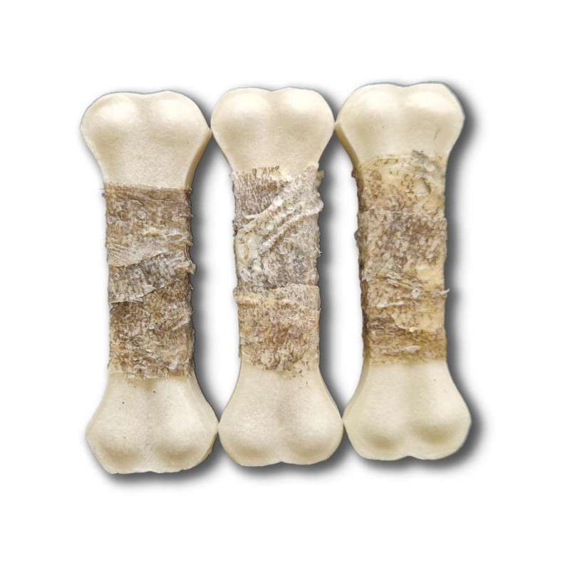 3 x OS PRESSÉ BLANC ENROBÉ DE PEAU DE POISSON 10 CM