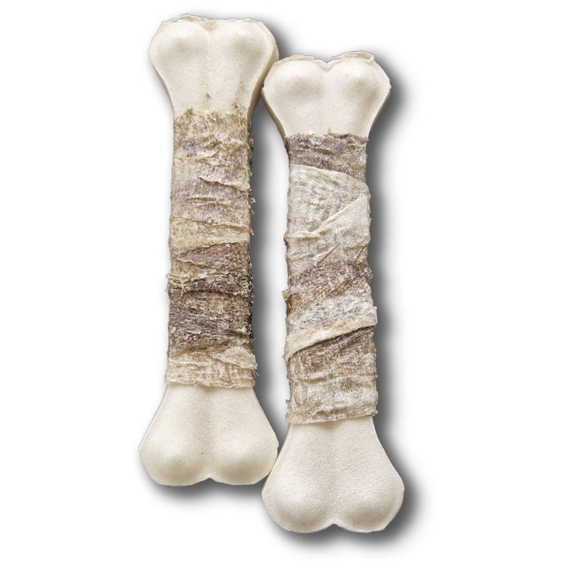 2 x OS PRESSÉ BLANC ENROBÉ DE PEAU DE POISSON 16 CM